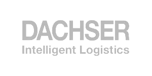DACHSER Logo mit Slogan „Intelligent Logistics“ in grauer Schrift auf Weiß